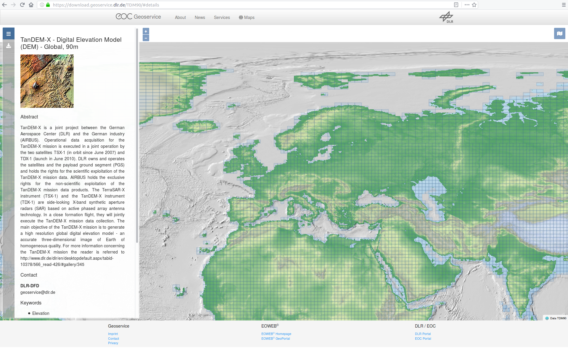 Geoservice Start Page after login